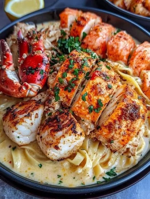 Cajun Lobster, Crab, and Salmon Alfredo – A Seafood Lover’s Dream!