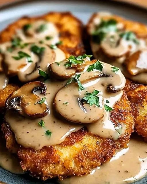 Golden Crispy Chicken with Parmesan Mushroom Sauce: A Deliciously Creamy and Crispy Dish