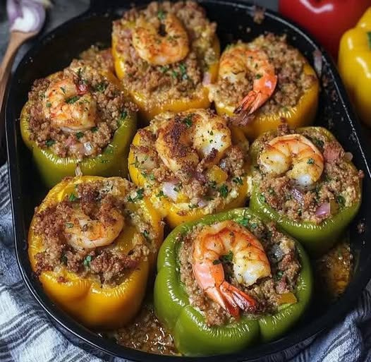 Cajun-Style Stuffed Bell Peppers – A Flavorful Seafood & Meat Delight