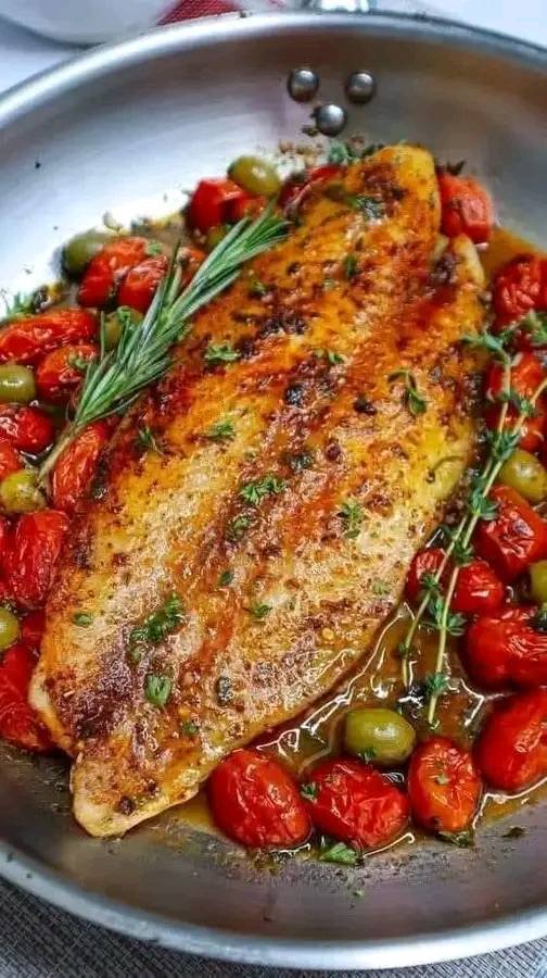 Baked Fish with Cherry Tomatoes and Olives – A Flavorful and Easy Seafood Dish