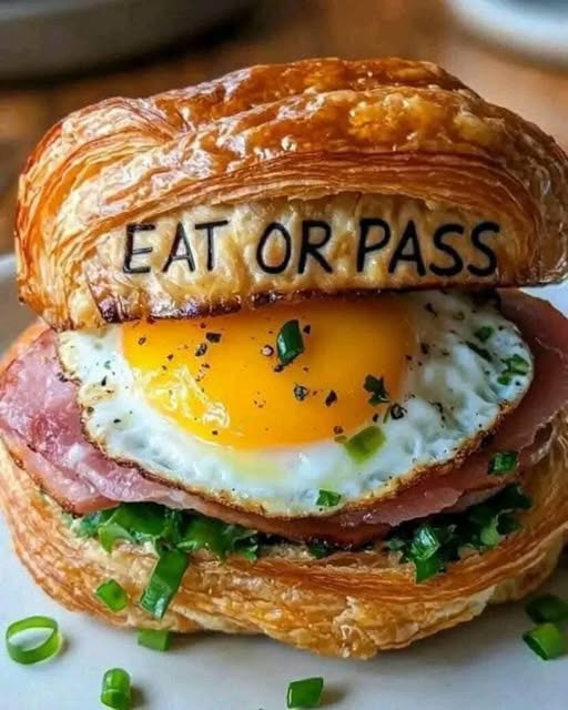 Ham and Cheese Breakfast Croissant A Deliciously Buttery Breakfast Sandwich with Ham, Cheese, and a Fried Egg