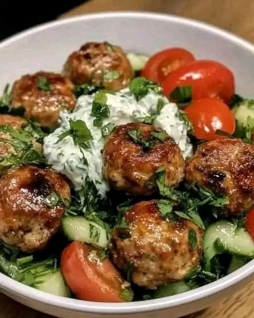 Greek Chicken Meatballs with Homemade Tzatziki – A Flavorful Mediterranean Delight