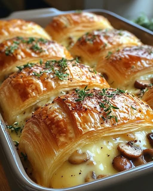 Mushroom and Gruyère Croissant Breakfast Casserole