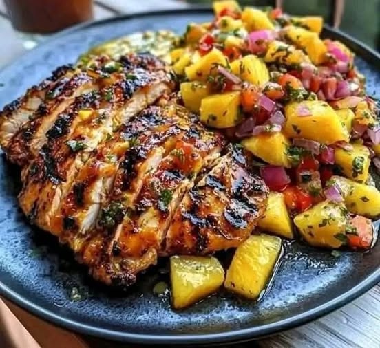 Lemon Ginger Chicken with Pineapple Mango Salsa & Coconut Rice