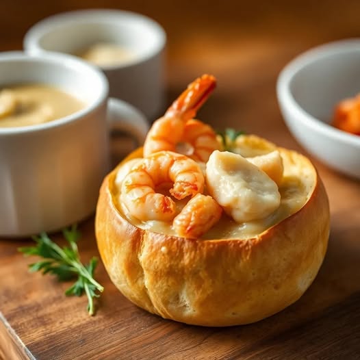 Stuffed Seafood Soup Bread Bowl