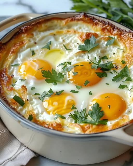 Baked Cottage Cheese Eggs with Herb Dressing 🌿