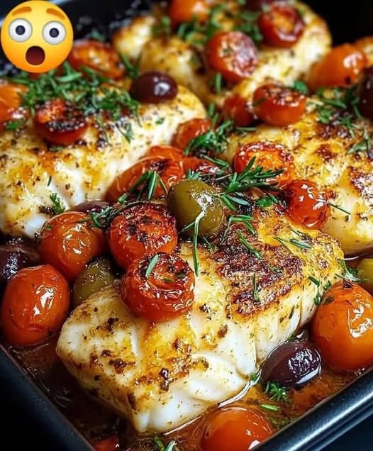 Mediterranean Baked Cod with Tomatoes and Olives