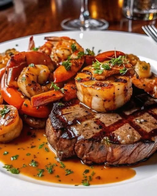 Steak with Shrimp & Lobster Sauce – A Decadent Surf & Turf Delight