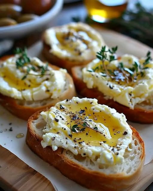 Whipped Feta Crostini with Hot Honey