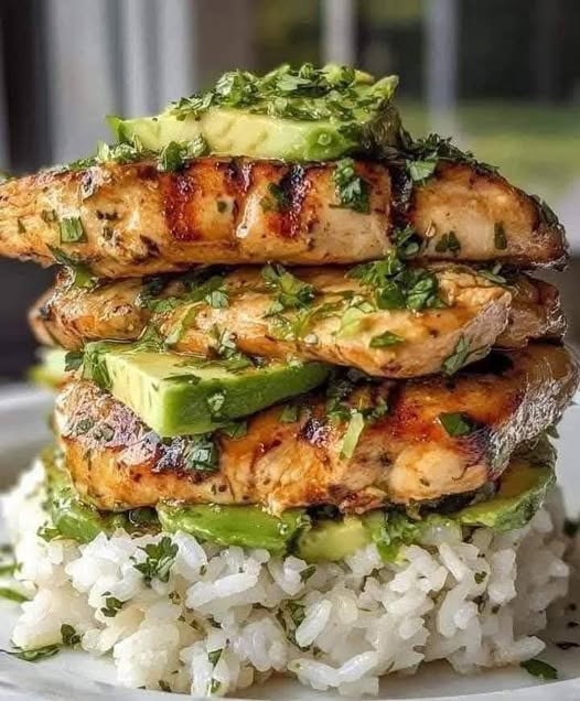 Honey Lime Chicken and Avocado Rice Stack