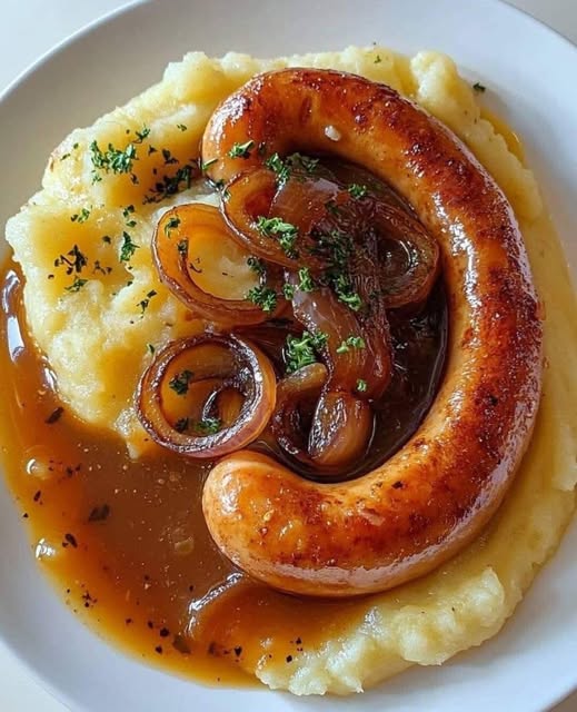 Bangers and Mash with Onion Gravy