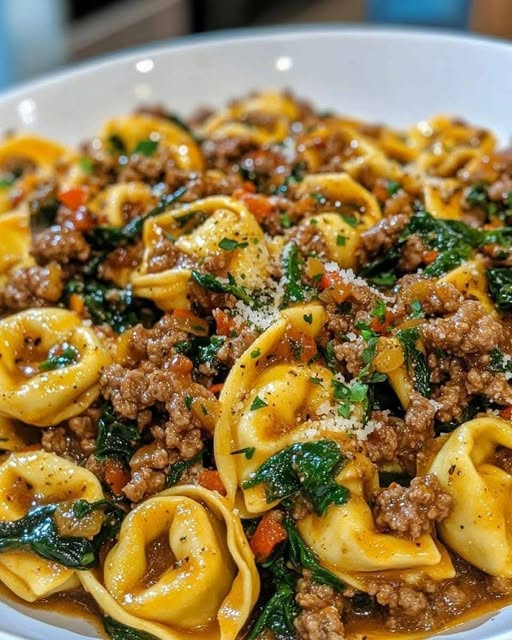 Garlic Butter Beef and Spinach Tortellini