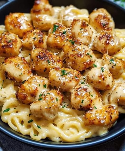 Garlic Butter Chicken Bites with Creamy Parmesan Pasta