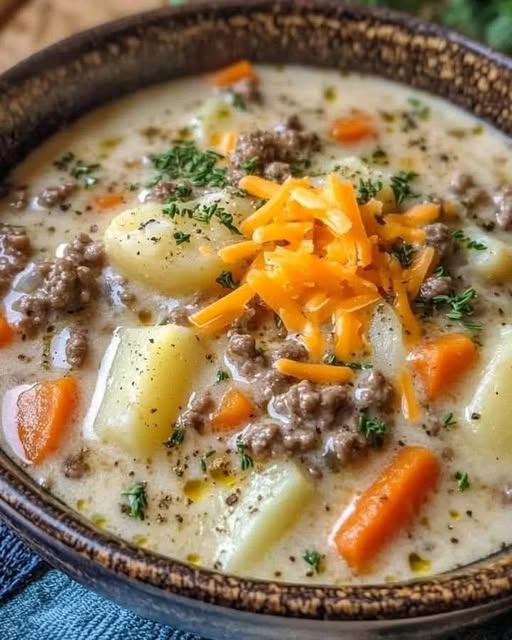 Crockpot Creamy Potato & Hamburger Soup