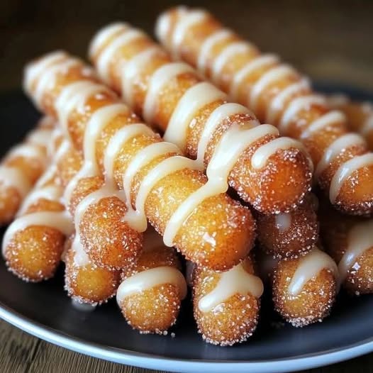 Crispy Funnel Cake Sticks with Cinnamon Glaze