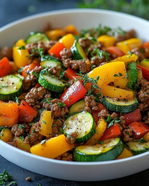 Ground Beef & Roasted Veggies Skillet