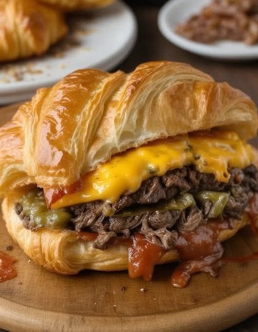 Double Cheese Steak Croissant Delight: A Savory Indulgence