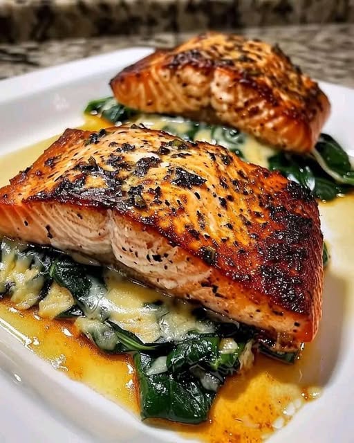 Blackened Salmon Stuffed with Spinach & Parmesan