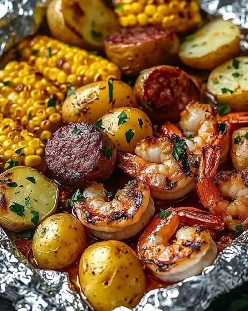 Grilled Shrimp and Smoked Sausage Foil Packets – A Flavorful One-Pan Feast