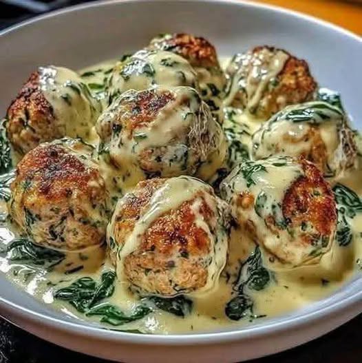 Chicken Ricotta Meatballs with Spinach Alfredo Sauce – A Creamy Delight!