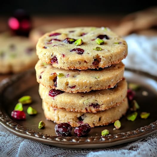 Cranberry Pistachio Shortbread Cookies