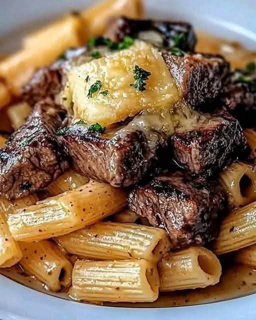 Steak Bites and Fettuccine in Garlic Butter Sauce