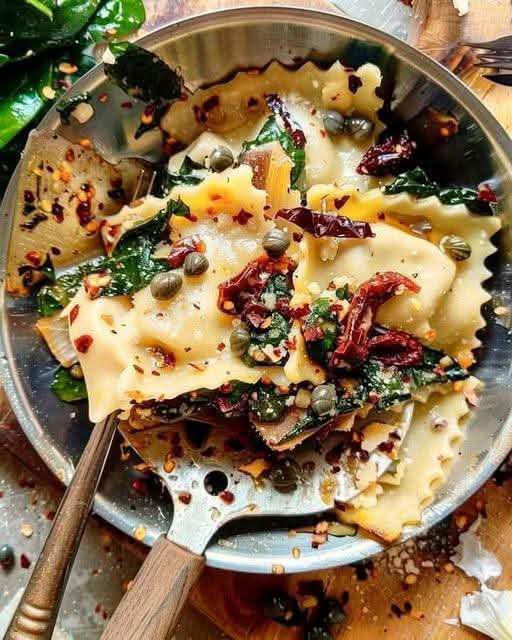 Susan Gallegos Italian Ravioli with Spinach, Artichokes, Capers, and Sun-Dried Tomatoes