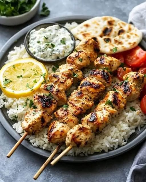 Easy Greek Chicken Souvlaki with Lemon Rice