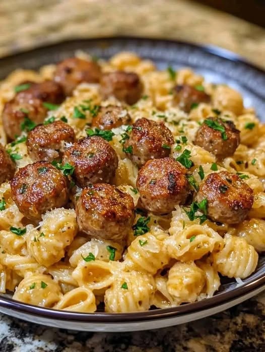 Garlic Butter Sausage Bites with Creamy Parmesan Pasta