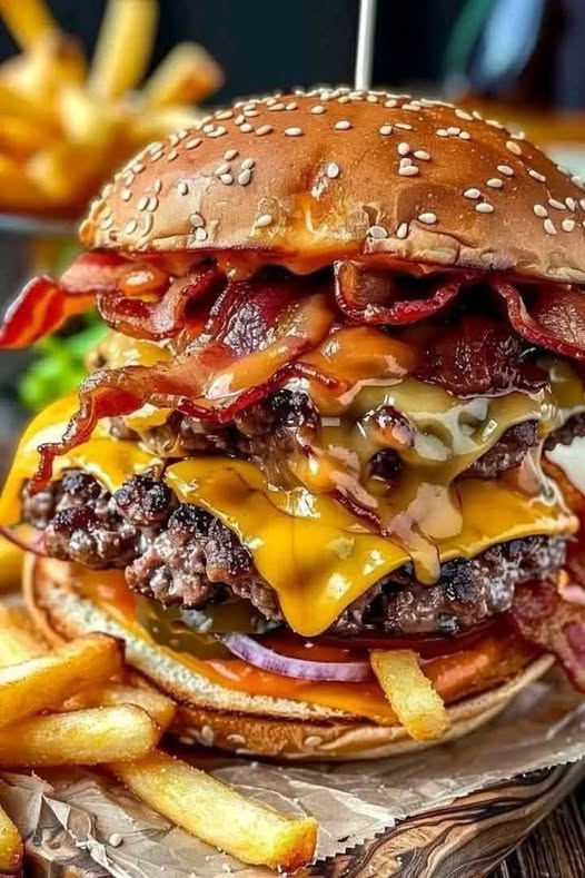 Ultimate Bacon Cheeseburger with Crispy Fries