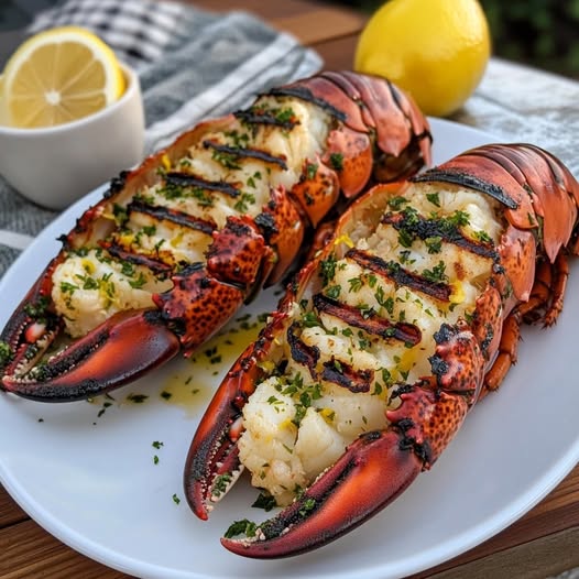 Grilled Lobster Tails with Garlic Herb Butter and Lemon