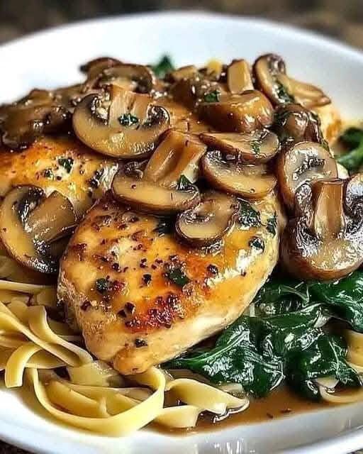 Savory Garlic Mushroom Chicken with Spinach