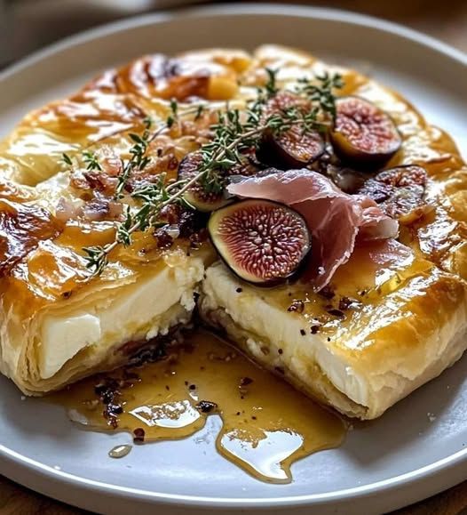 Baked Brie in Puff Pastry with Honey, Fig, and Prosciutto