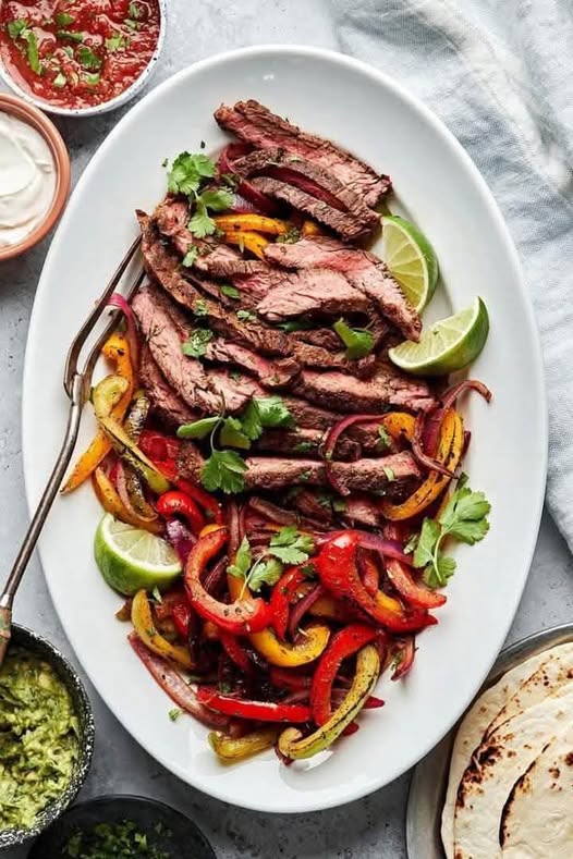 Steak Fajitas with Guacamole & Salsa