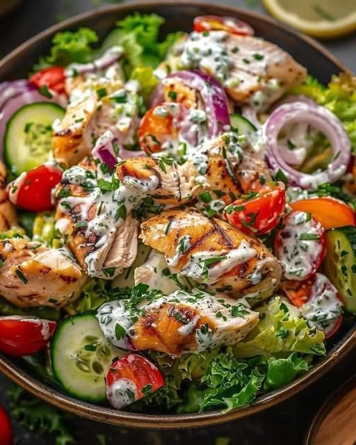 Grilled Chicken Salad with Creamy Herb Dressing