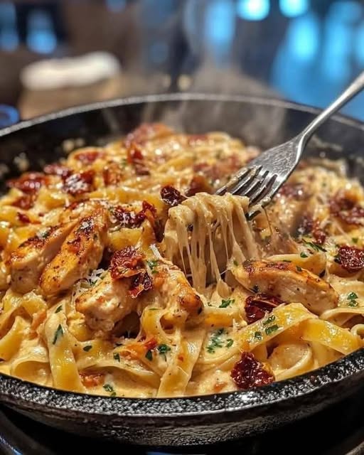 Creamy Sun-Dried Tomato and Chicken Fettuccine