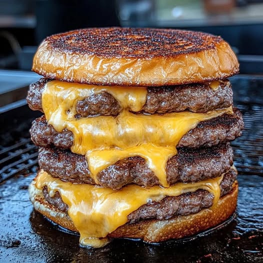 Towering Cheeseburger with Grilled Beef Patties