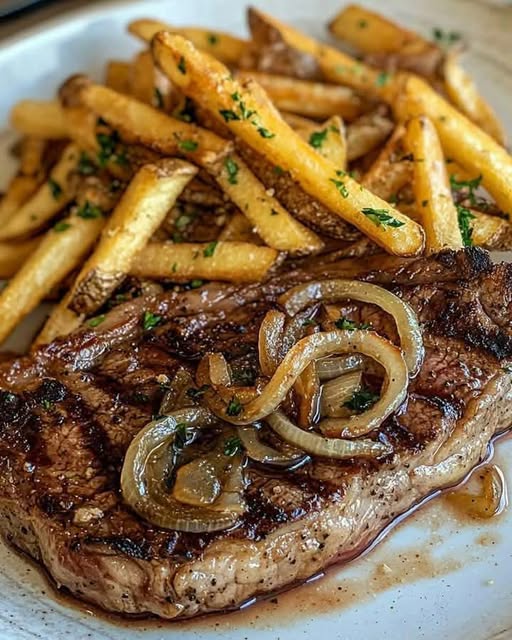 Ribeye Steak with French Onions & Crispy Fries