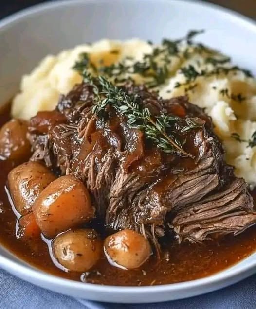 Pot Roast over Mashed Potatoes