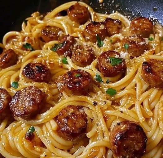 Sticky Honey Garlic Sausage Pasta Skillet