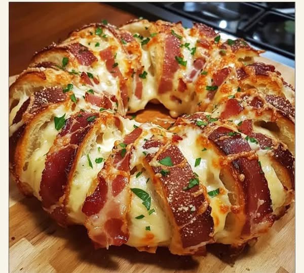 Cheesy Bacon Stuffed Garlic Bread Wreath