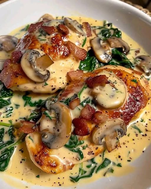 Decadent Creamy Garlic Mushroom & Spinach Chicken