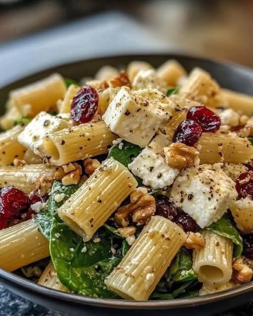 Feta & Cranberry Rigatoni Salad with Lemon Vinaigrette