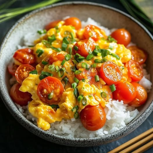 Fried Egg and Tomato over Rice