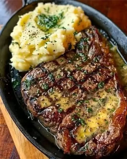 Garlic Butter Ribeye with Creamy Mashed Potatoes