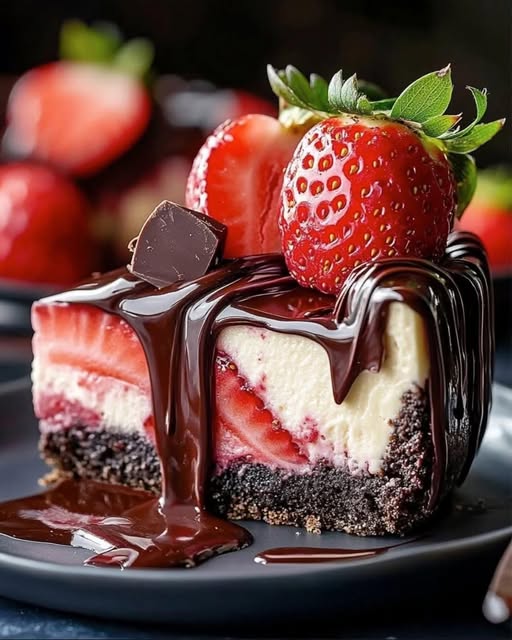 Decadent Chocolate Strawberry Swirl Cheesecake