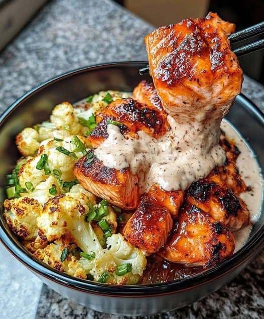 Sriracha Honey Salmon Bowls with Roasted Cauliflower