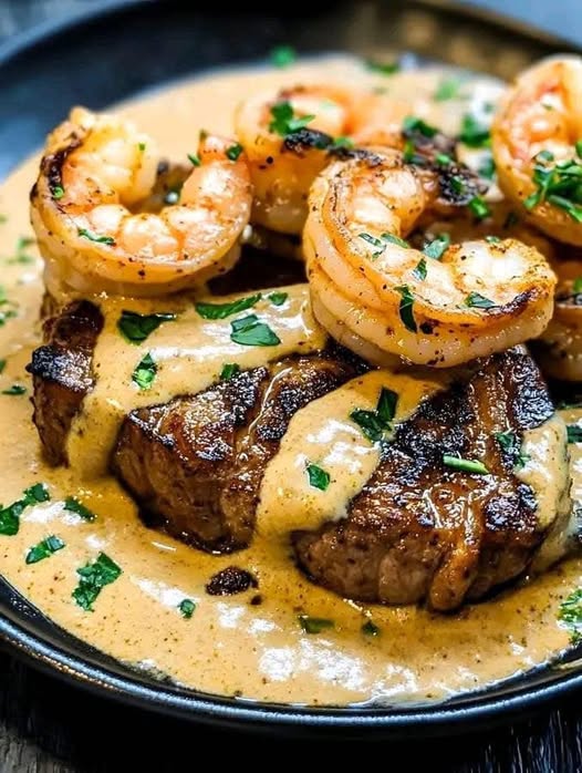 Steak in Creamy Cajun Shrimp Sauce – A Flavor Explosion on Your Plate!