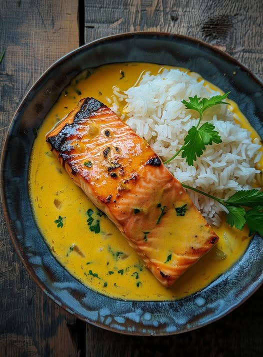 Coconut Curry Salmon with Jasmine Rice – A Flavorful, Creamy Delight