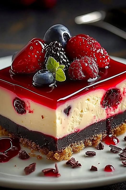 Scarlet Sensation Cheesecake with Cream Cheese and Cookie Dough